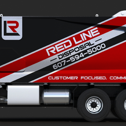 Wrapping design with the title 'Red Line Disposal Trucks'