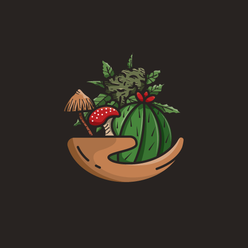 Health logo with the title 'Cacti, mushrooms and cannabis logo'