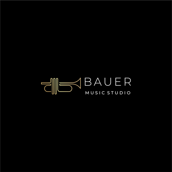 Trumpet logo with the title 'bauer music studi'