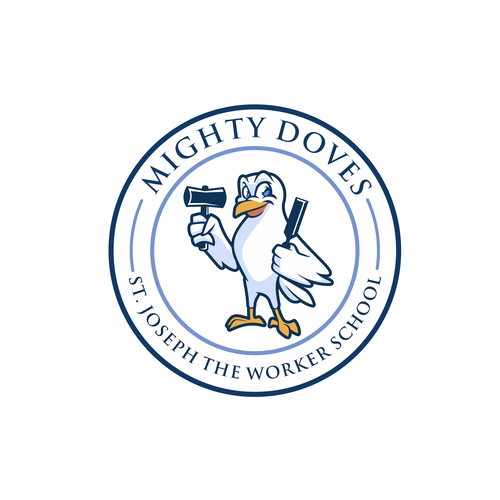 Dove logo with the title 'Fun Dove mascot logo for St. Joseph the Worker school'