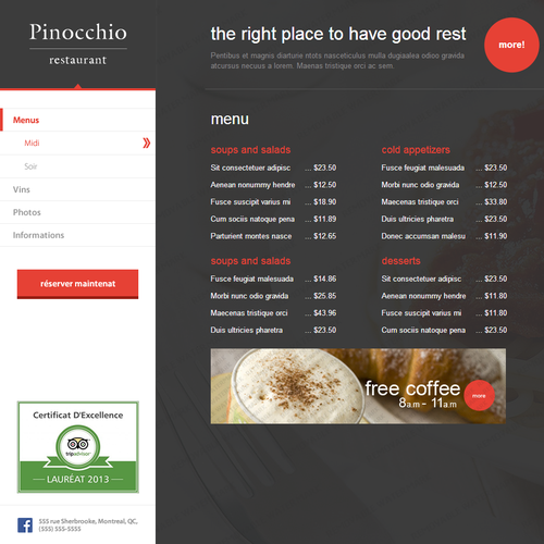 Navigation design with the title 'Sidebar menu customization for restaurant'