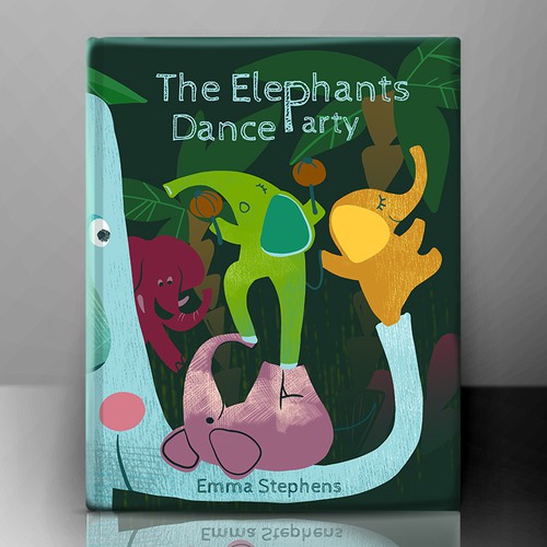 Title design with the title 'The Elephants Dance Party - Fun, bright and quirky kids book illustration'