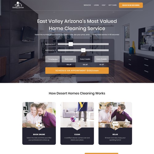 Service website with the title 'Desert Homes Cleaning wants a beautiful website to wow our customers'