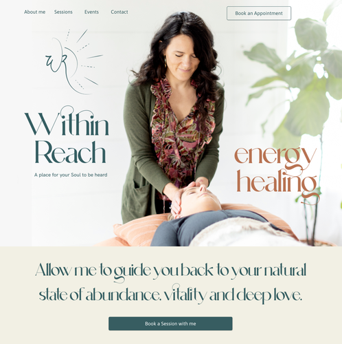 Personal website with the title 'Healing touch personal presentation and booking page'