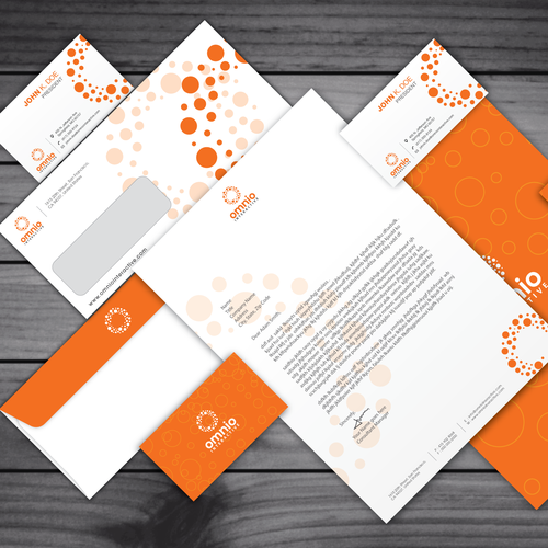Letterhead design with the title 'Logo & Brand Identity Design for Omnio Interactive.'