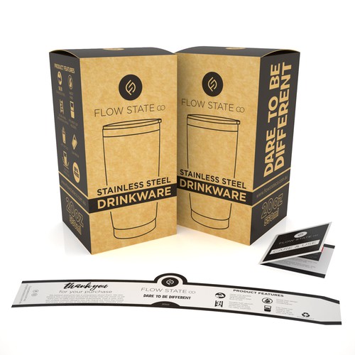 Eco-friendly packaging with the title 'Packaging & box Insert for stainless steel drinkwares'