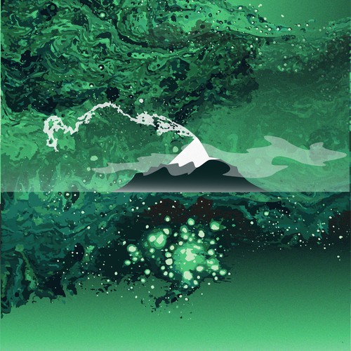 Canvas design with the title 'Canvas art with volcano at night'