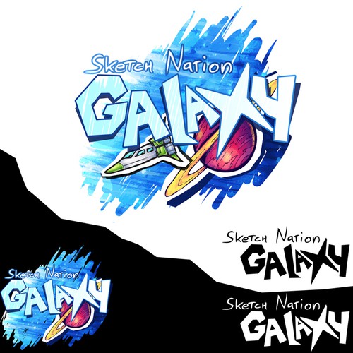 Spaceship logo with the title 'Handdrawn iOS Space Game Logo and Icon'