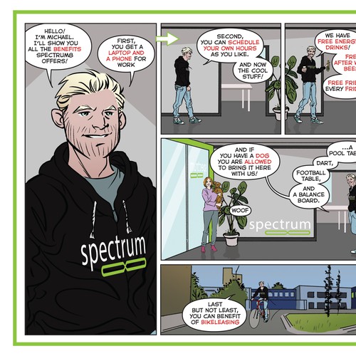 Comic book artwork with the title 'idea for explaining benefits to employers '