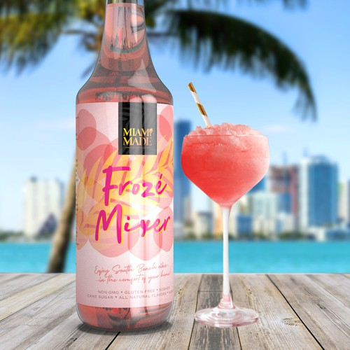 Miami design with the title 'Label for a cocktail mixer made in Miami'