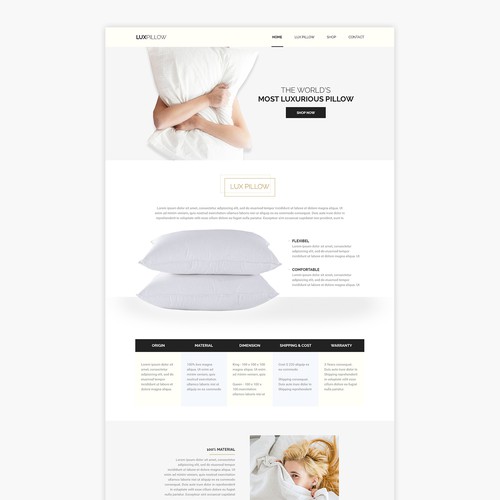 Gray website with the title 'Elegant Lux Pillow Homepage'