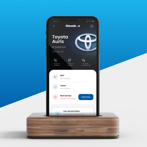 Mobile design with the title 'App to the automotive industry (dealers, manufacturers and partners)'