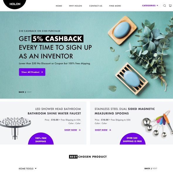 Beauty product website with the title 'HOLON - Full website design'