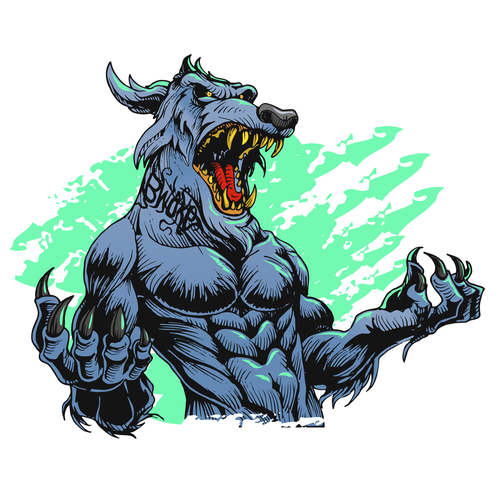 Digital art illustration with the title 'Character design - wolf'