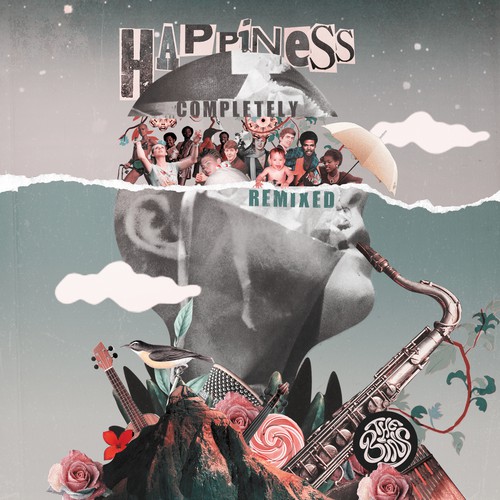 Collage design with the title 'Happiness  Completely Remixed'