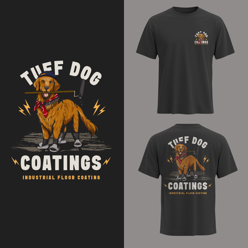 Construction t-shirt with the title 'Tuff Dog Coatings – Industrial Graphic Tee Design'