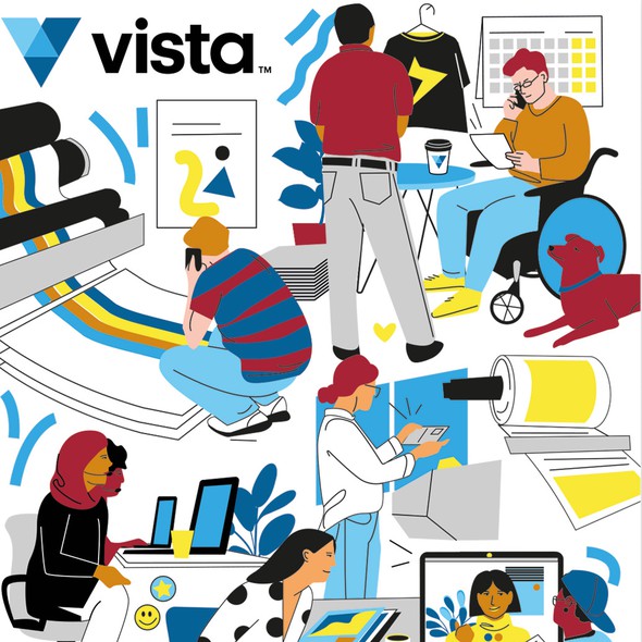 Report design with the title 'Illustration for vista annual report'