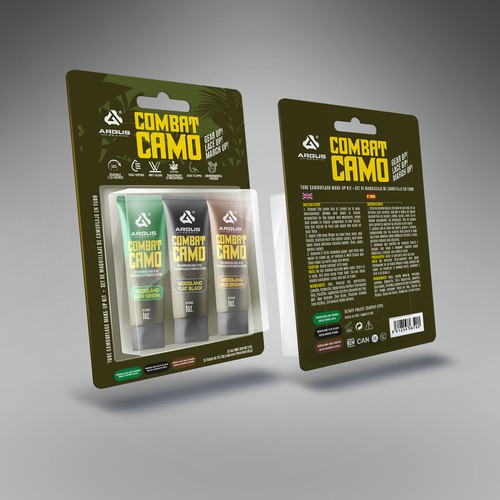 Combat design with the title 'Argus Combat Camo - PVC Blister & Tube packaging design'