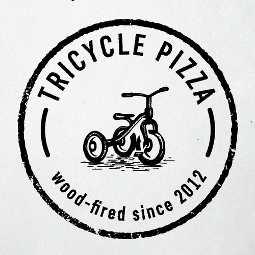 Distressed logo with the title 'simple and rustic logo for wood-fired pizza company'