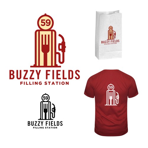 Diner design with the title 'Buzzy Fields Filling Station Logo'
