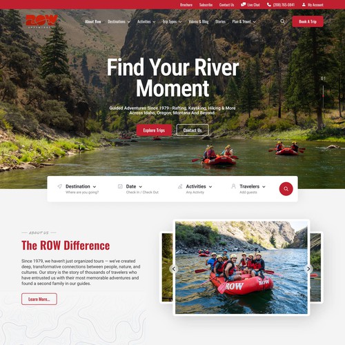 Website with the title 'Design the Adventure: ROW Adventures Website Revamp Contest'