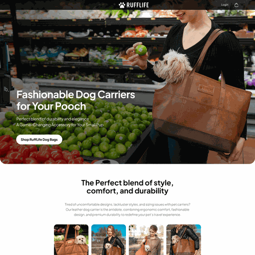 Pet website with the title 'Ecommerce for Dog Carrier bag'