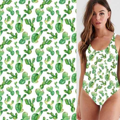 Cactus artwork with the title 'Cactus Print for Swimwear Fabric'