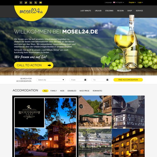 Yellow website with the title 'Amazing Webdesign contest - Mosel24'