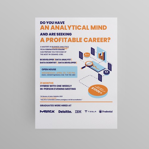 University design with the title 'Ad for Masters in Business Analytics'