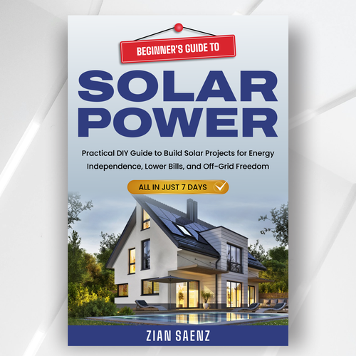 Solar panel design with the title 'Bright & Clean eBook Cover Design for Solar Power Beginners'