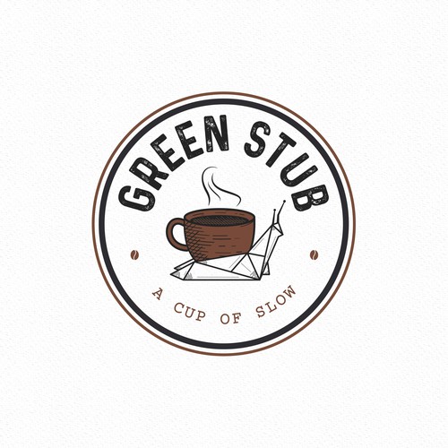 Snail design with the title 'Logo design for Green Stub Coffee shop'