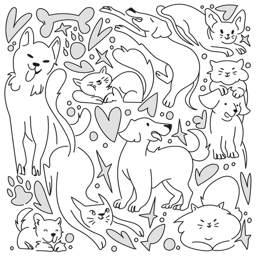 Pet illustration with the title 'Pet doodle pattern'