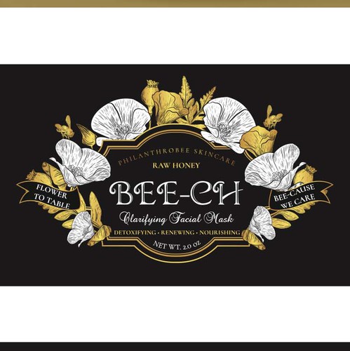 Flower label with the title 'Luxury apiary skincare line'