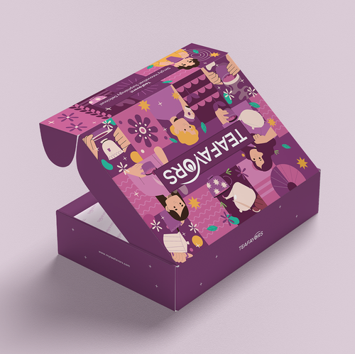 Subscription box packaging with the title 'Packaging Design for Teafavors - Subscription Box'