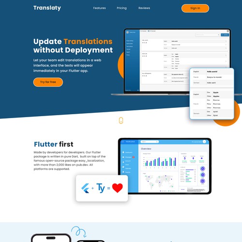 Page design with the title 'Landing Page for a Software'