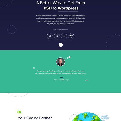 Internet website with the title 'SiteNineStudios Website Design'