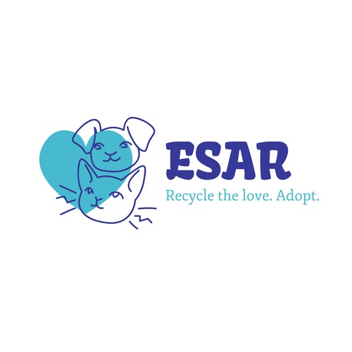 Puppy logo with the title 'ESAR. Recycle the love. Adopt.'