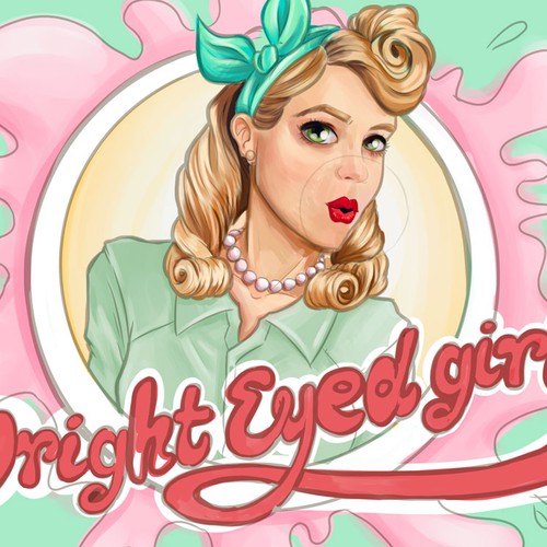 Pin-up design with the title 'Work in progress - digital painting'