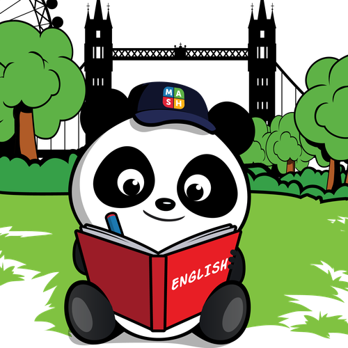 Panda design with the title 'Mia poses'