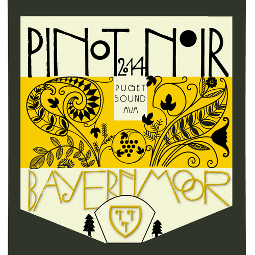 Typography label with the title 'Wine label for Pinot Noir'