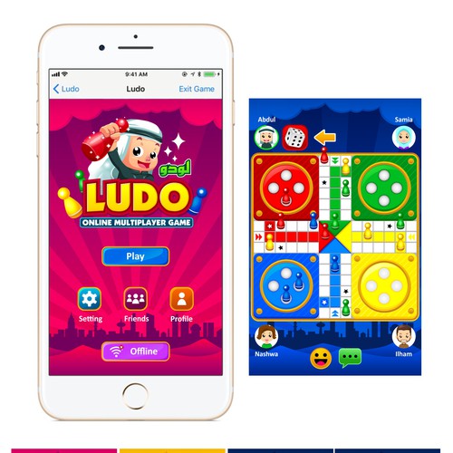 Background illustration with the title 'Game icons & illustration for LUDO (only logo is from contest holder)'