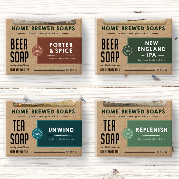 Sticker packaging with the title 'Hand made soaps logo and packaging design'