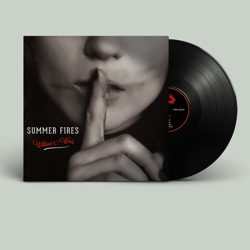 Black and white packaging with the title 'vinyl package layout and design for indie band'