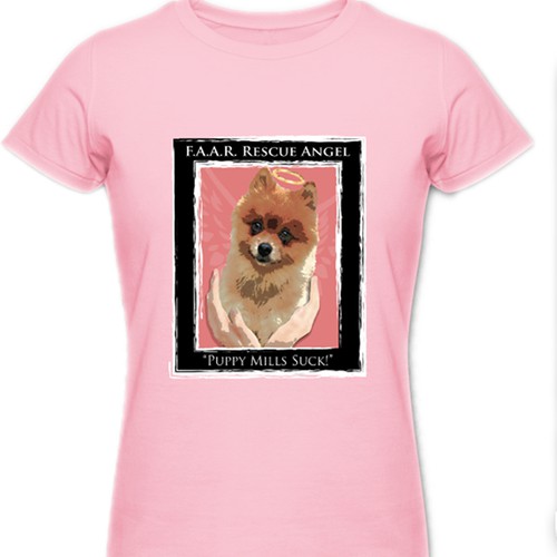 Creative t-shirt with the title 'Create cartoon pic of our Rescue puppy mill ambassador Ark for Free And Alive Rescue!'