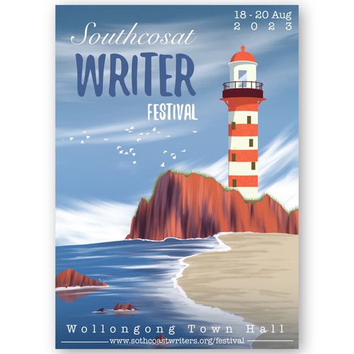 2-dimensional design with the title 'South Coast Writers Festival Poster'