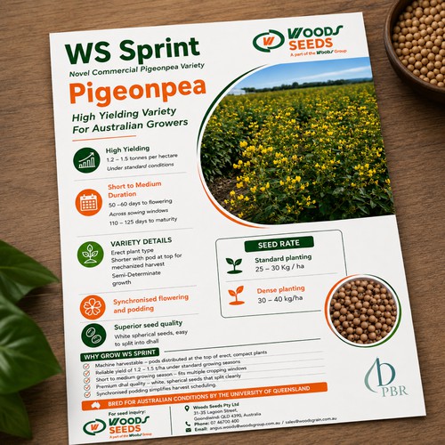 Flayer design with the title 'Woods Seeds.'