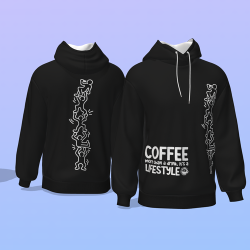 Coffee t-shirt with the title 'Coffee Lifestyle – Black & White T-Shirt Artwork - Keith Haring Style'
