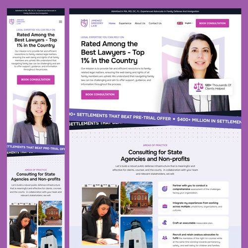 Lawyer website with the title 'Jimenez Gregory Law'