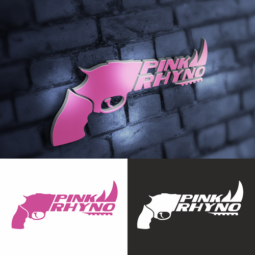 Rhino logo with the title 'Logo for "Pink Rhyno" gun shop'