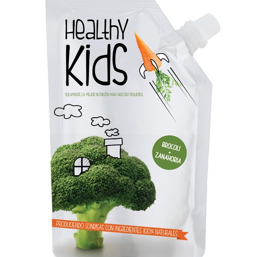 Fun label with the title 'Packaging design for Natural and healthy foods for infants and toddlers'